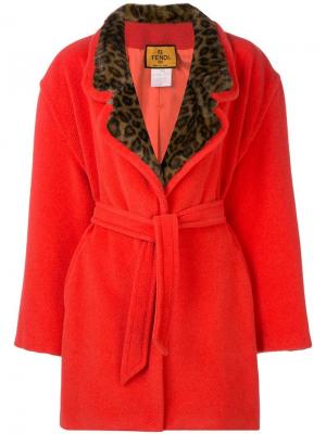 Пальто с леопардовой отделкой 1980-х годов Fendi Pre-Owned. Цвет: оранжевый