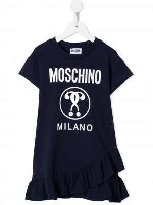 Платье с оборками и логотипом Moschino Kids. Цвет: синий