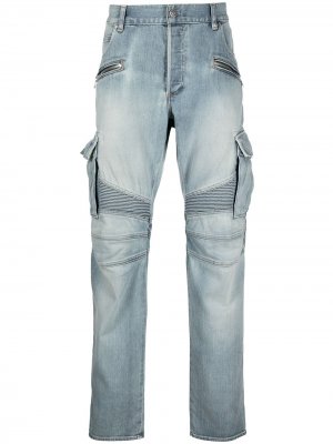 Зауженные джинсы с карманами карго Balmain. Цвет: синий