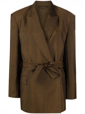 Двубортный пиджак с поясом Acne Studios. Цвет: коричневый