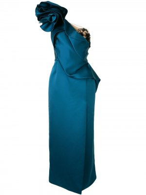 Вечернее платье на одно плечо Marchesa. Цвет: синий