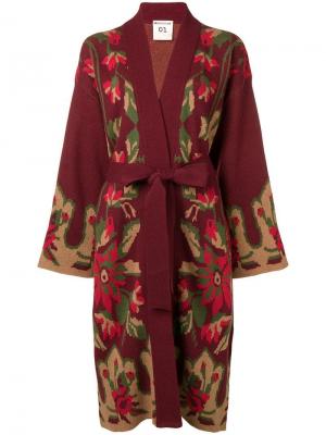 Пальто-кардиган с поясом и цветочным принтом Semicouture. Цвет: красный