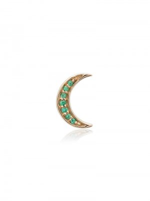 Золотая серьга Crescent Moon с изумрудами Andrea Fohrman. Цвет: зеленый