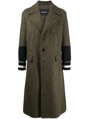 Однобортное пальто с вязаными вставками Neil Barrett. Цвет: зеленый