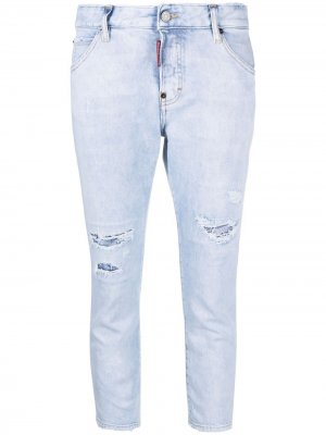 Укороченные джинсы скинни с эффектом потертости Dsquared2. Цвет: синий