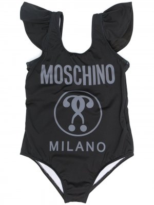Купальник с короткими рукавами и логотипом Moschino Kids. Цвет: черный