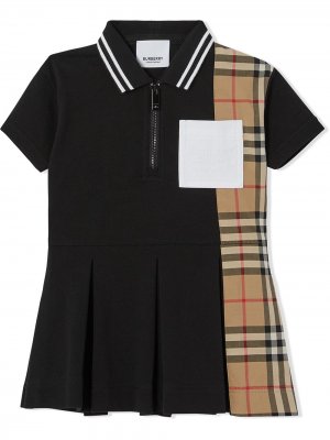 Платье-рубашка поло со вставкой в клетку Vintage Check Burberry Kids. Цвет: черный