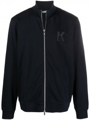 Спортивная куртка с вышивкой Karl Lagerfeld. Цвет: синий