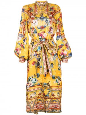 Платье-рубашка миди с цветочным принтом Camilla. Цвет: желтый