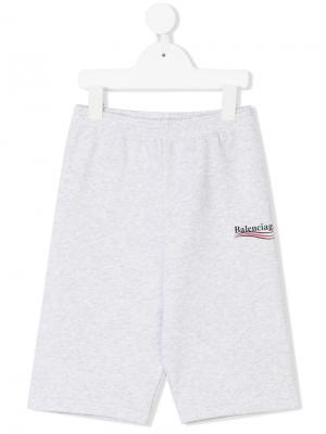 Спортивные брюки с принтом-логотипом Balenciaga Kids. Цвет: серый