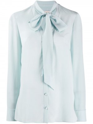 Крепдешиновая блузка с завязкой на воротнике Alexander McQueen. Цвет: синий