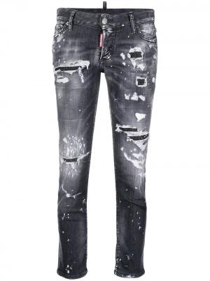 Укороченные джинсы скинни с эффектом потертости Dsquared2. Цвет: черный