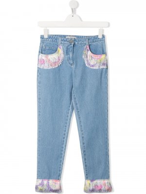 Зауженные джинсы с бахромой Emilio Pucci Junior. Цвет: синий