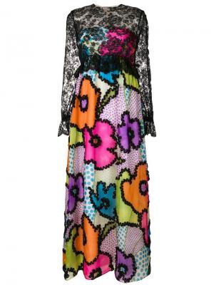 Платье макси с кружевом и цветочным принтом William Vintage. Цвет: разноцветный