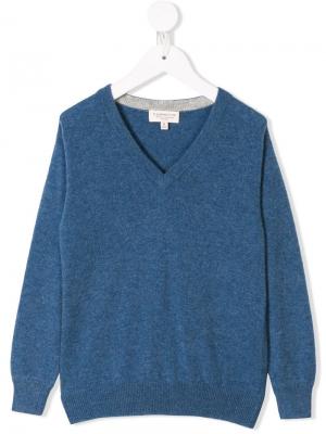 Кашемировый свитер с V-образным вырезом Cashmirino. Цвет: синий