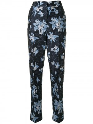 Прямые брюки с жаккардовым цветочным узором Delpozo. Цвет: синий