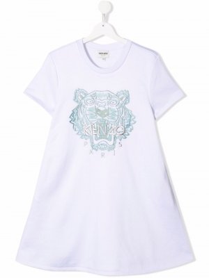 Платье-футболка с вышивкой Kenzo Kids. Цвет: белый