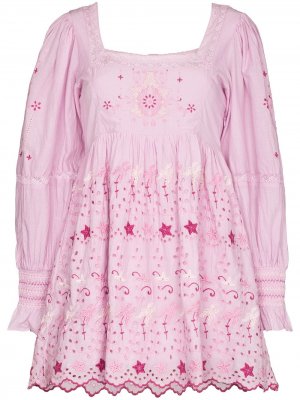 Платье мини Freja с вышивкой LoveShackFancy. Цвет: розовый