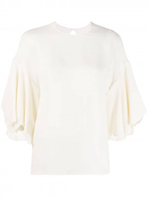 Блузка с оборками на рукавах Valentino. Цвет: белый