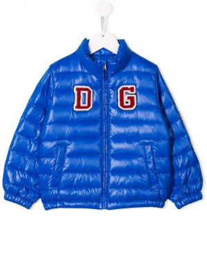 Пуховик с нашивкой-логотипом Dolce & Gabbana Kids. Цвет: синий