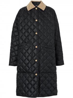 Стеганое пальто с вельветовым воротником Burberry. Цвет: черный