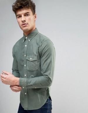 Узкая оксфордская рубашка на пуговицах с карманом Abercrombie & Fitch. Цвет: зеленый