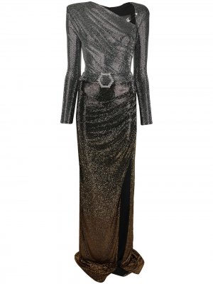 Длинное платье с кристаллами Philipp Plein. Цвет: серебристый