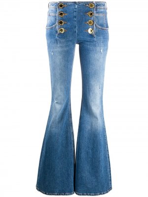 Расклешенные джинсы с эффектом потертости Balmain. Цвет: синий