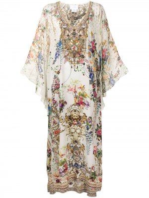 Платье с цветочным принтом и V-образным вырезом Camilla. Цвет: белый