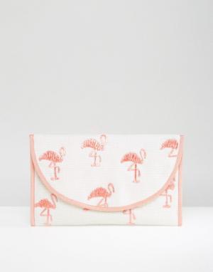 Клатч с вышивкой фламинго  BEACH ASOS. Цвет: мульти