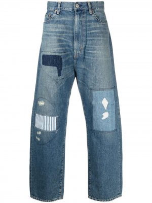 Прямые джинсы в технике пэчворк Junya Watanabe MAN. Цвет: синий