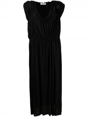 Длинное ярусное платье со сборками Jil Sander. Цвет: черный