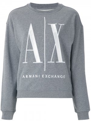Толстовка с круглым вырезом и вышитым логотипом Armani Exchange. Цвет: серый