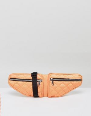 Стеганая сумка-кошелек на пояс с двумя отделениями  LIFESTYLE ASOS. Цвет: оранжевый