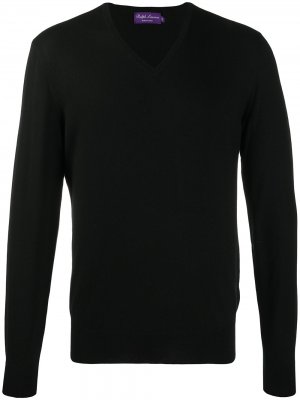Кашемировый пуловер с V-образным вырезом Ralph Lauren Purple Label. Цвет: черный