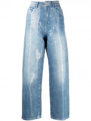 Укороченные джинсы с пайетками Emporio Armani. Цвет: синий