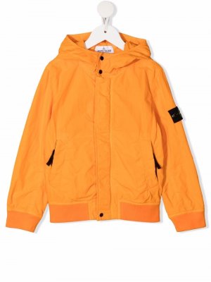 Куртка с капюшоном и нашивкой-логотипом Stone Island Junior. Цвет: оранжевый