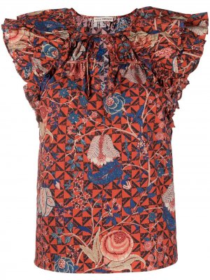 Блузка с оборками и цветочным принтом Ulla Johnson. Цвет: красный