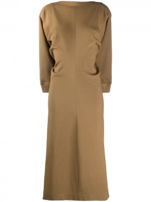 Платье миди с V-образным вырезом и драпировкой Givenchy. Цвет: нейтральные цвета