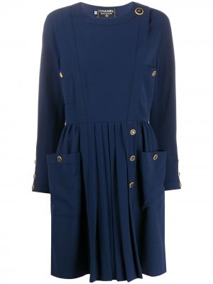 Платье с длинными рукавами и пуговицами сбоку Chanel Pre-Owned. Цвет: синий