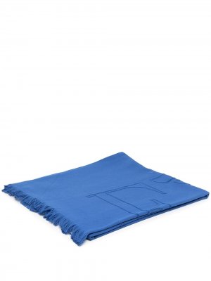 Пляжное полотенце с бахромой и логотипом Emporio Armani. Цвет: синий