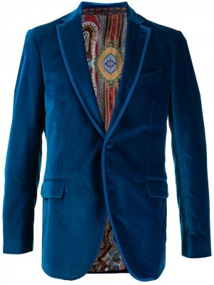 Бархатный пиджак с окантовкой Etro. Цвет: синий