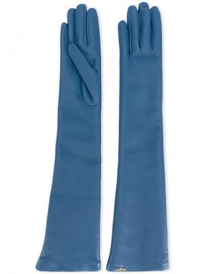 Длинные кожаные перчатки Salvatore Ferragamo. Цвет: синий