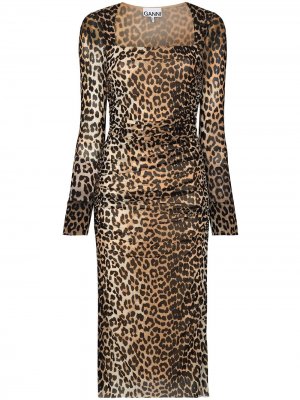 Платье миди с леопардовым принтом GANNI. Цвет: коричневый