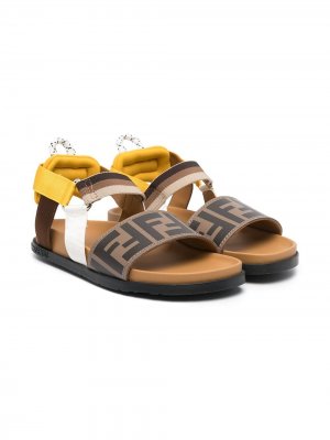 Полосатые сандалии с логотипом FF Fendi Kids. Цвет: коричневый