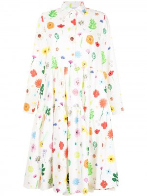 Расклешенное платье-рубашка с цветочным принтом Mira Mikati. Цвет: белый