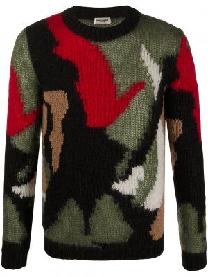 Камуфляжный свитер вязки интарсия Saint Laurent. Цвет: черный