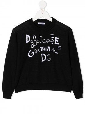 Толстовка вязки интарсия с логотипом Dolce & Gabbana Kids. Цвет: черный