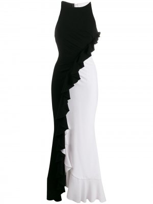 Вечернее платье в стиле колор-блок с оборками Talbot Runhof. Цвет: черный