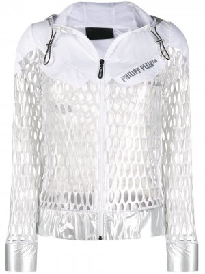 Спортивная куртка с эффектом металлик Philipp Plein. Цвет: белый